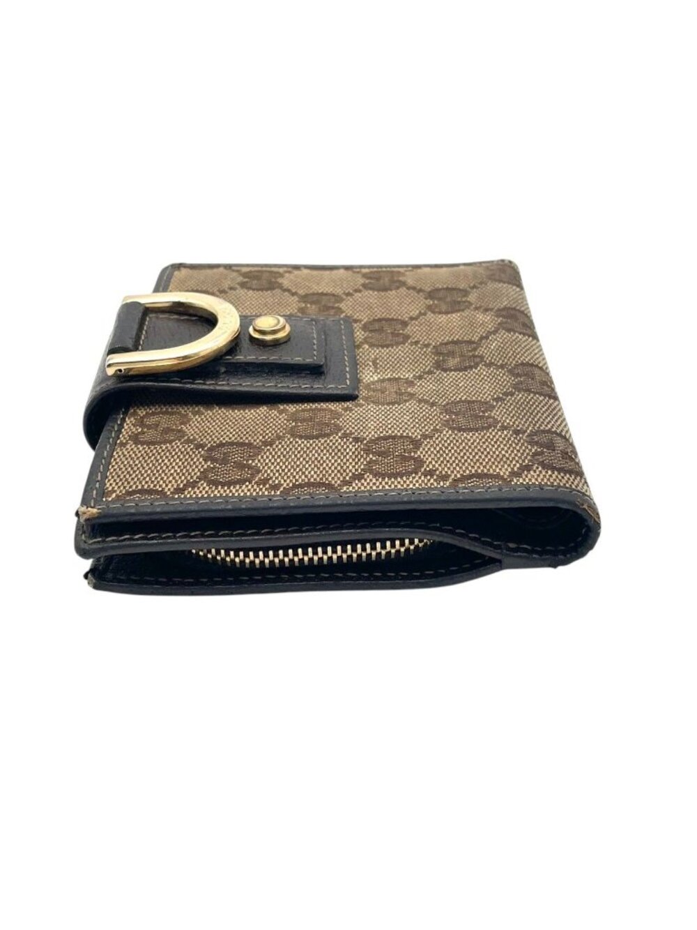 Gucci Abbey GG Canvas Leather Bifold Wallet Snap Compact Mini Wallet Beige - Picture 4 of 10